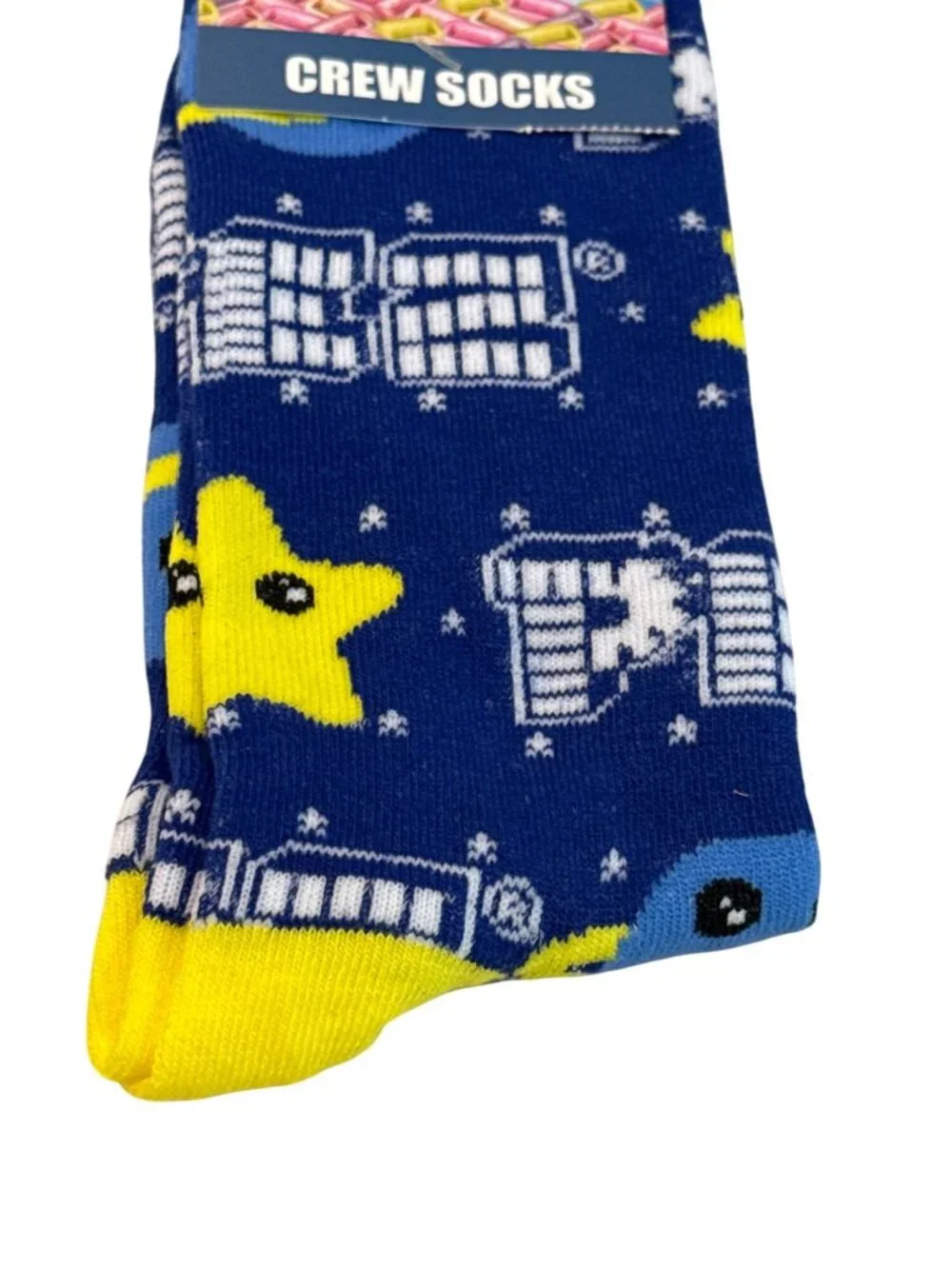 Space Dispenser Novelty Socks Blue Yellow Stars Mens Crew Fun Graphic